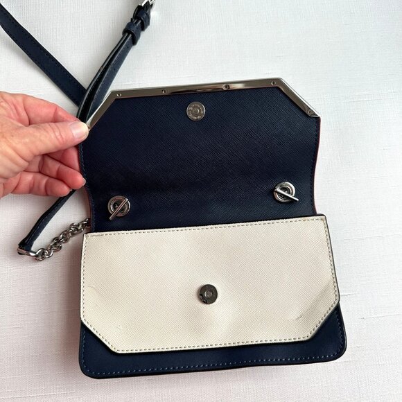 Calvin Klein Tessie Small Crossbody Navy Combo Split Leather Flap Bag - Picture 8 of 11